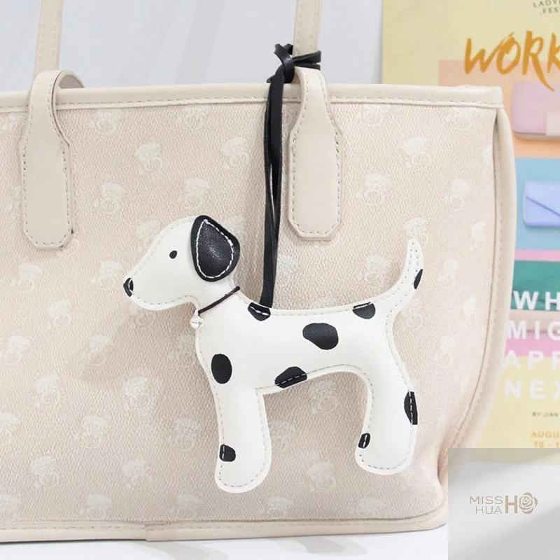 Charming Dalmatian Dog Pendant, Leather Rope Decoration for Backpacks, Ideal Shoulder Bag Accessory, Perfect Gift for Women