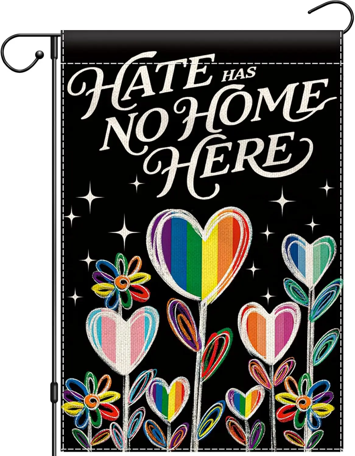 Hate Has No Home Here Pride Garden Flag 12x18 Double Sided, Small Rainbow Love Heart Gay Yard Flags for Porch Outdoor Decor, GGO