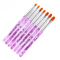 7pcs Pink Marble 3D French Acrylic Wave Nail Brush Pens UV Gel Builder Nail Polish Painting Drawing Brushes Set Manicure Tools