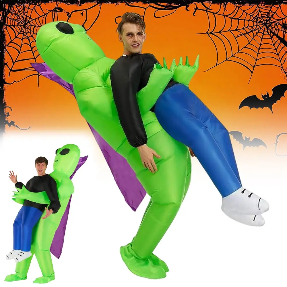 Costume gonfiabile da alieno con misterioso mantello viola, ideale per Halloween, cosplay, carnevale, feste in famiglia ed eventi universitari, taglia 150–190 cm