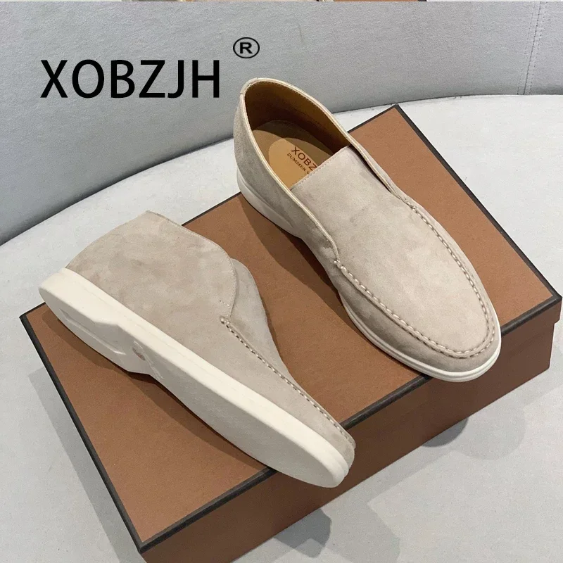 2024 Kid Suede Loafers Women High Top Nude Casual Men Flat Shoes Woman Slip On Winter Open Walk Mocasin Shoes