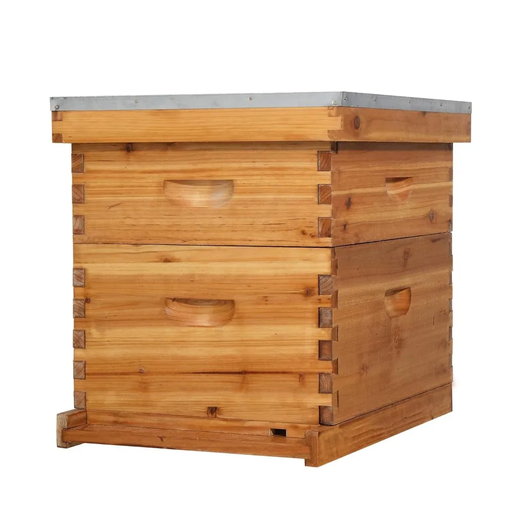 

10 Frames Beehive, Complete Beehive Kit Includes 1 Deep Boxes, 1 Medium Box, Frames and Waxed Foundations, for Yard, Field
