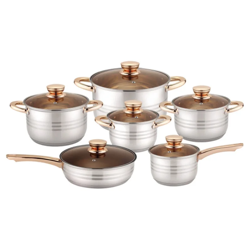 

LTT frying pan stainless steel gold handle non-stick pan five-layer bottom 12-piece set