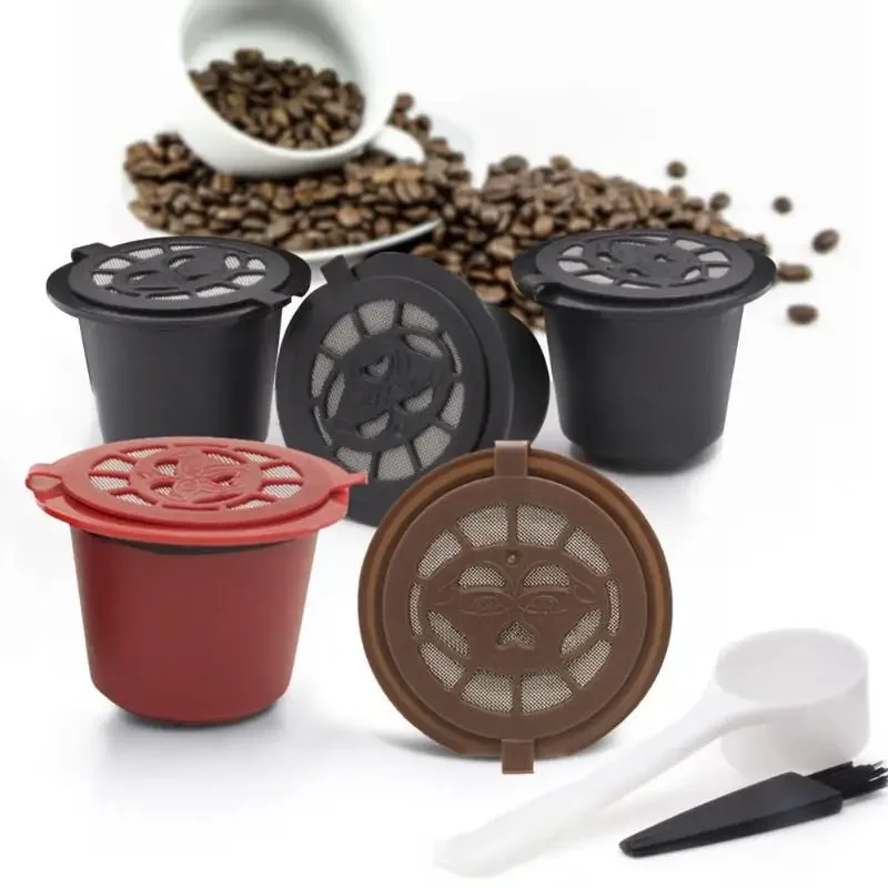 1/3Pcs Reusable Refillable for Nespresso Coffee Capsule With 1PC Plastic Spoon Filter Pod for Original Line Filters
