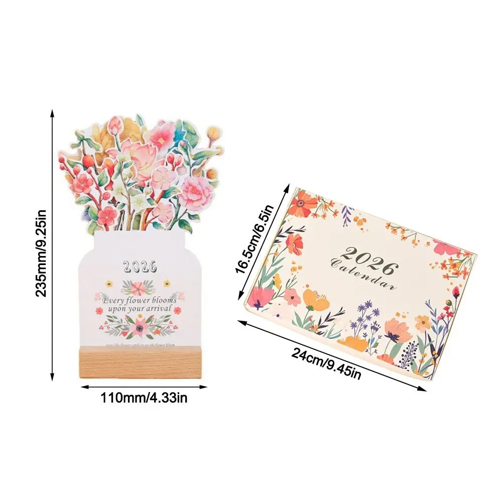 Base de madeira 2026 calendário de mesa base destacável tema floral planejador mensal diy vaso em forma de flores florescendo calendário de mesa