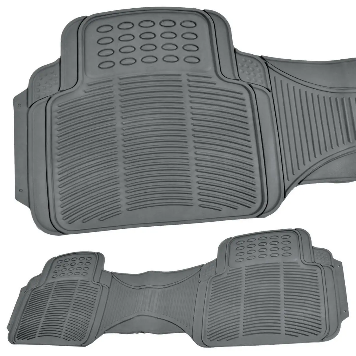 Full 3 Row Car Rubber Floor Mats Gray All Weather w/ Cargo Trunk Mat Max Duty