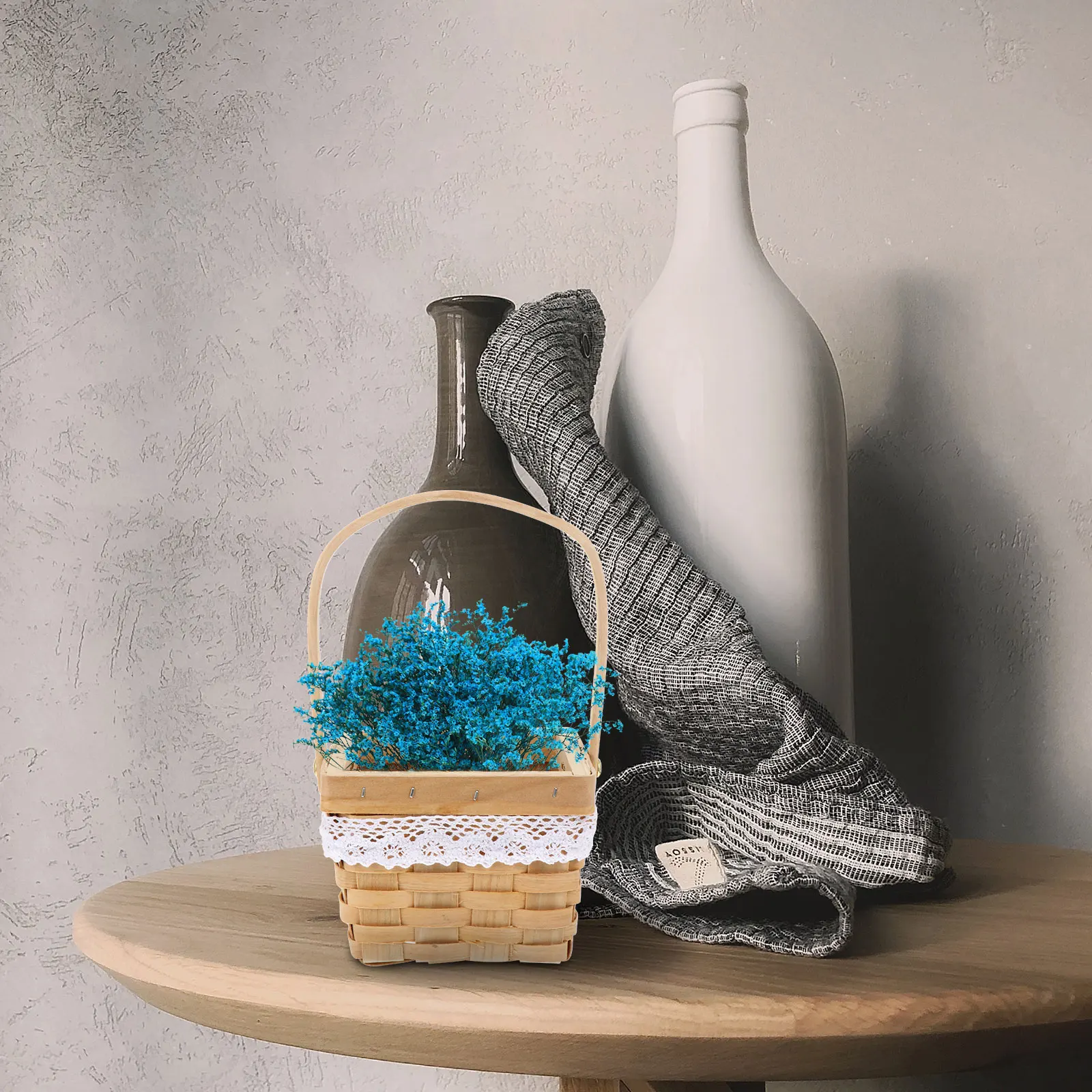 

Handwoven Wooden Basket Creative -Friendly Storage Container For Home Kitchen Bedroom Living Room Festival Wedding