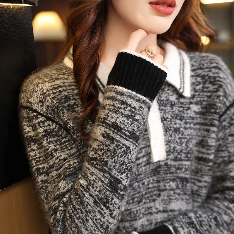 

Luxurious 100% Wool Polo Neck Knit Sweater for Women Autumn Winter Thickened Loose Inner Wear Cashmere under Shirt