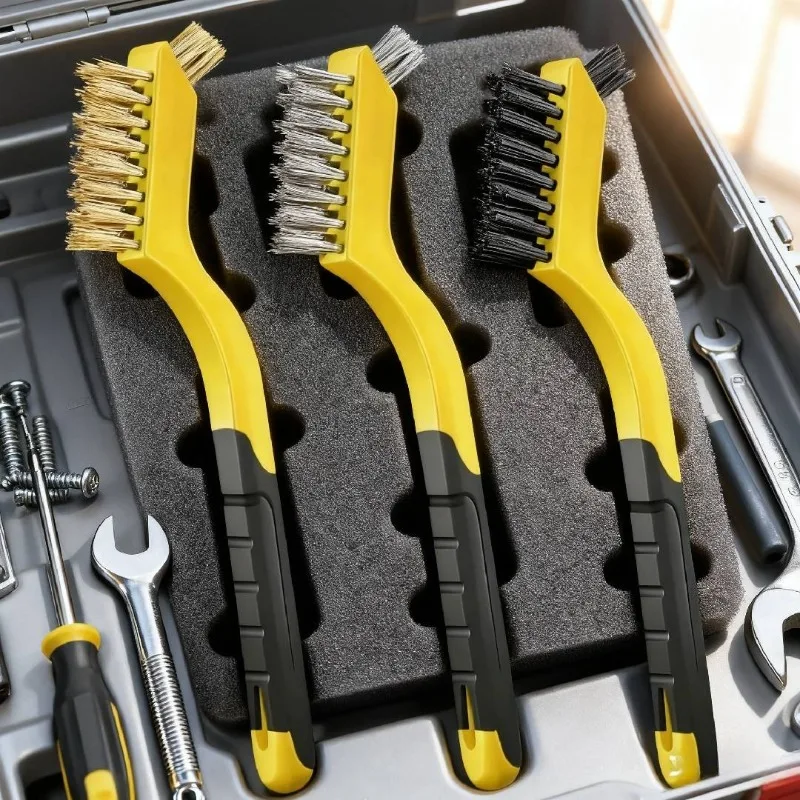 مجموعة فرشاة سلك نايلون نحاس شعيرات من الفولاذ المقاوم للصدأ مقبض منحني إزالة طلاء الأوساخ الصدأ التنظيف العميق أدوات تنظيف التنظيف #1