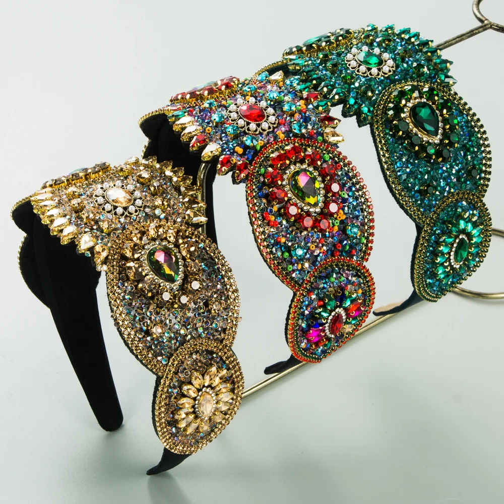 

Vintage Exaggerated Palace Style Full Diamond Wide Headband Elegant High-end Feel Evening Party Hair Accessory for Women
