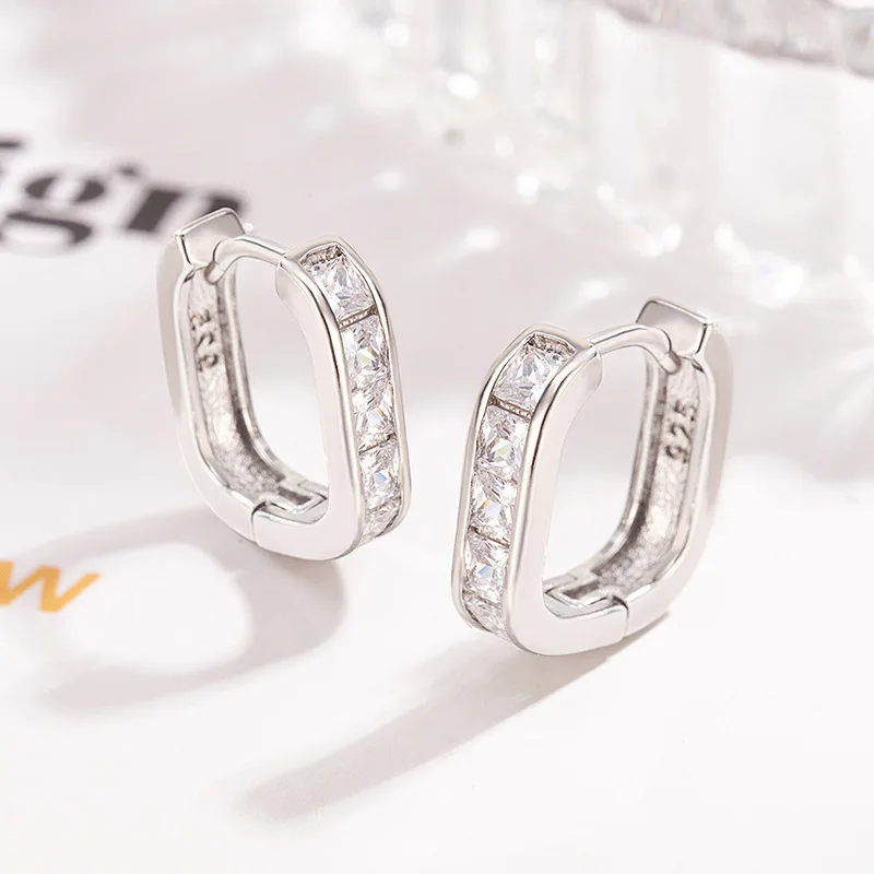 Trendy Silver Plated Zirccon Square Hoop Earrings Wedding Party Elegant Accessories for Women Jewelry Gift e1495