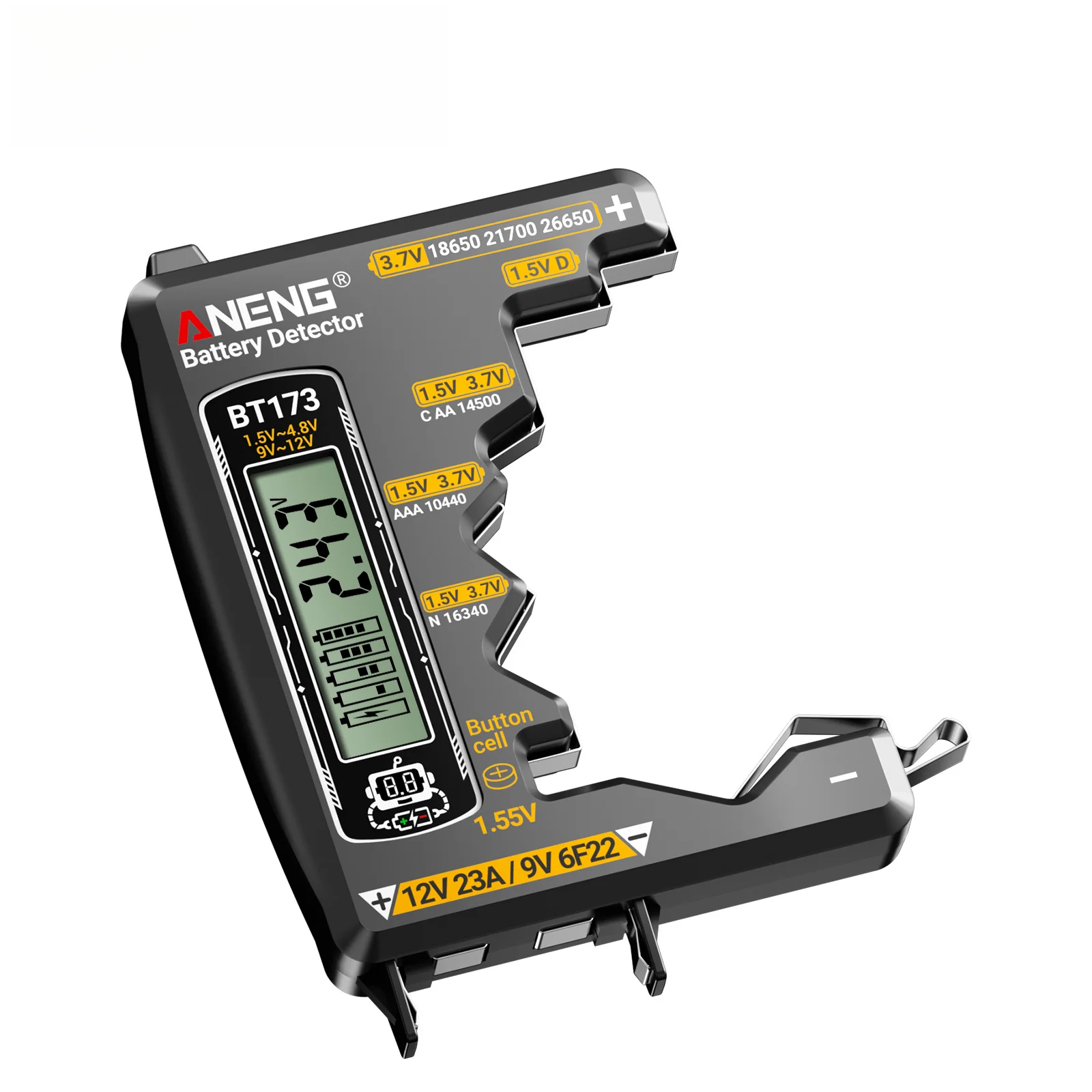 Digital Battery Tester 1.5-4.8V 9V-12V Measuring Range Compatible with Button Batteries Lithium Batteries Universal Batteries