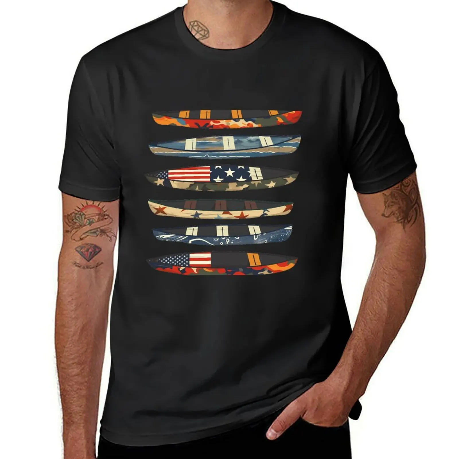 

American Canoe Collection: Patriotic and Outdoor Adventure-Themed Kayak Artwork T-Shirt quick-drying men graphic t shirts