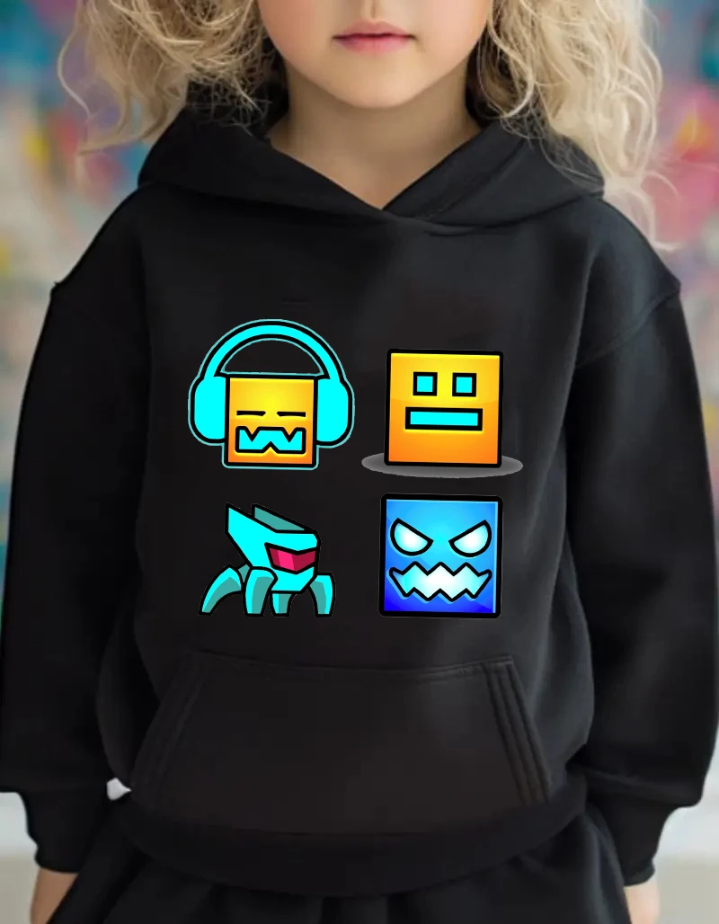 

Fashion Geometry Dash Cartoon Hoodies Sudaderas Comfortable Warm Children Cute Sweatshirts Autumn Boys Girls Hoody Kids Clothes