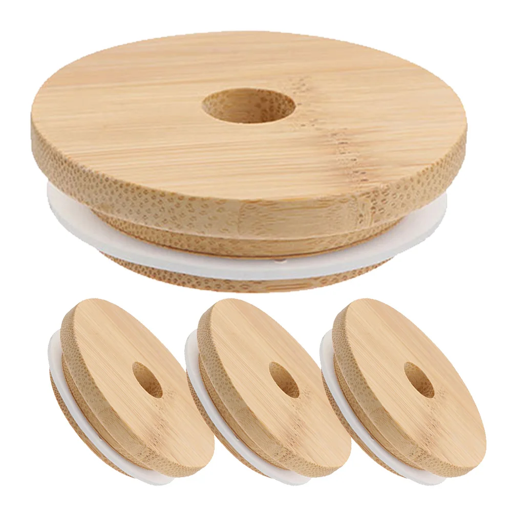 4Pcs Glass Jar Bamboo Lids Reusable Wooden Sealing Covers for Mason Jars Dry Food Storage Environmentally Friendly Lid