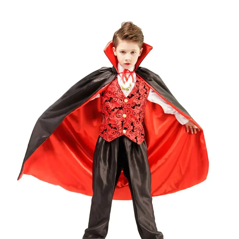 Costume de Vampire d'Halloween pour Enfants, Robe Noire en Maille Traînante, Déguisement de Démon, Vêtements Imbibés, ixde Carnaval de Luxe, Bol et Garçons