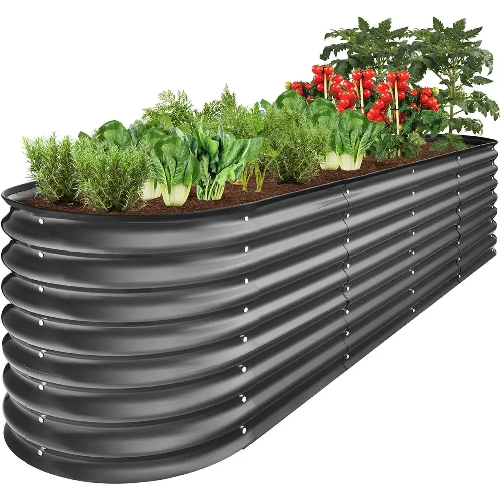 

8x2x2t Metal Raised Garden Bed, Oval Outdoor Deep Root Planter Box or Vegetables, Herbs w/ 4 Support Bars, 215 Gal acity - Charc
