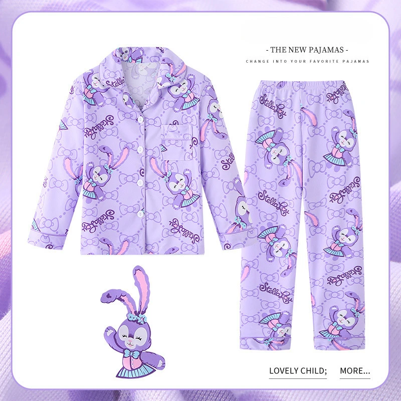 Disney Famous Children Pajama Sets Loose Suitable Cardigan Cartoon Pattern Print Kids Pajamas Suit Comfortable Soft Homedress