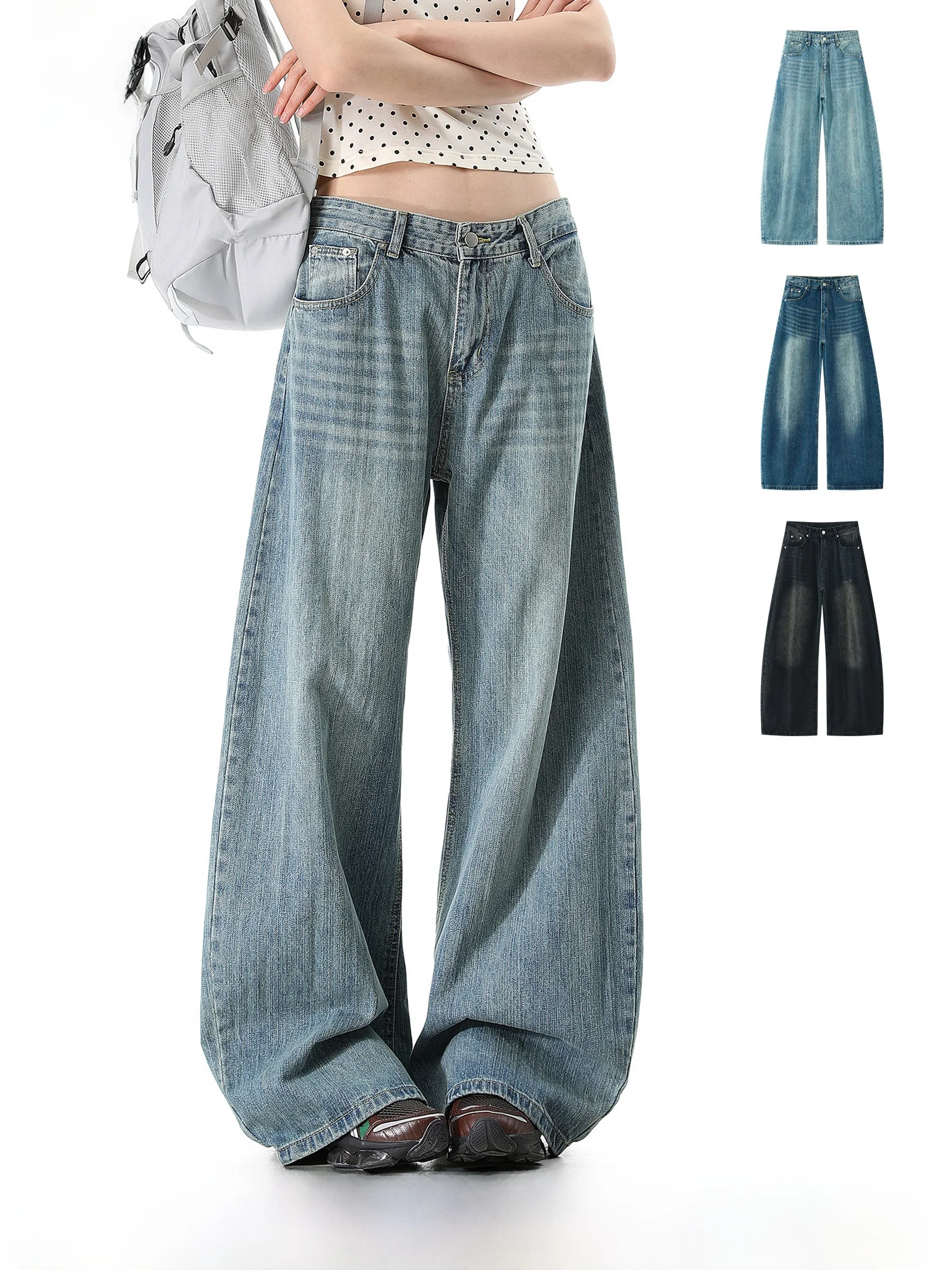 

Женские джинсы OWOX прямого кроя для невысоких, светло-голубые, повседневные, свободные, широкие, длинные брюки в американском стиле