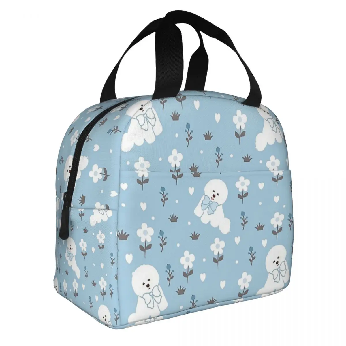 Lunch Bag for Men Women Bichon Frise In Winter Snowy Garden Insulated Cooler Bag Waterproof Work Polyester Lunch Box Bento Pouch