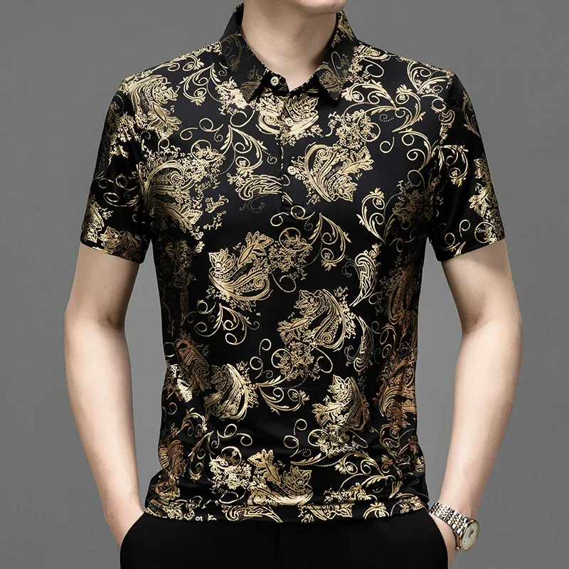 

Summer Men's Short Sleeved Shirts, Ice Silk Printed Shirts, Fashionable Casual Tops