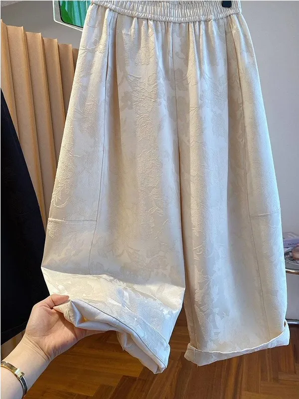 plus Size Women's Casual Wide Leg Pants High Waist Flattering Straight Cut Summer Leisure Trousers Korean Style Commute Wind