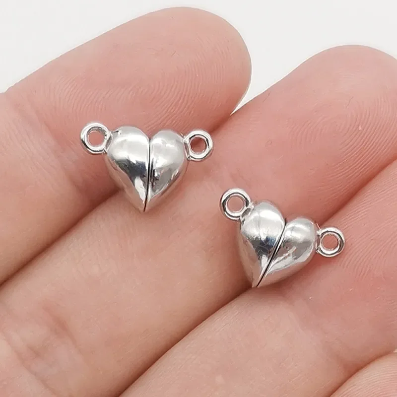 10sets(20pcs) Silver Color Heart Round Magnetic Snap Charms Tool Pendant Fit DIY Handmade Metal Jewelry Making Finding Supplies