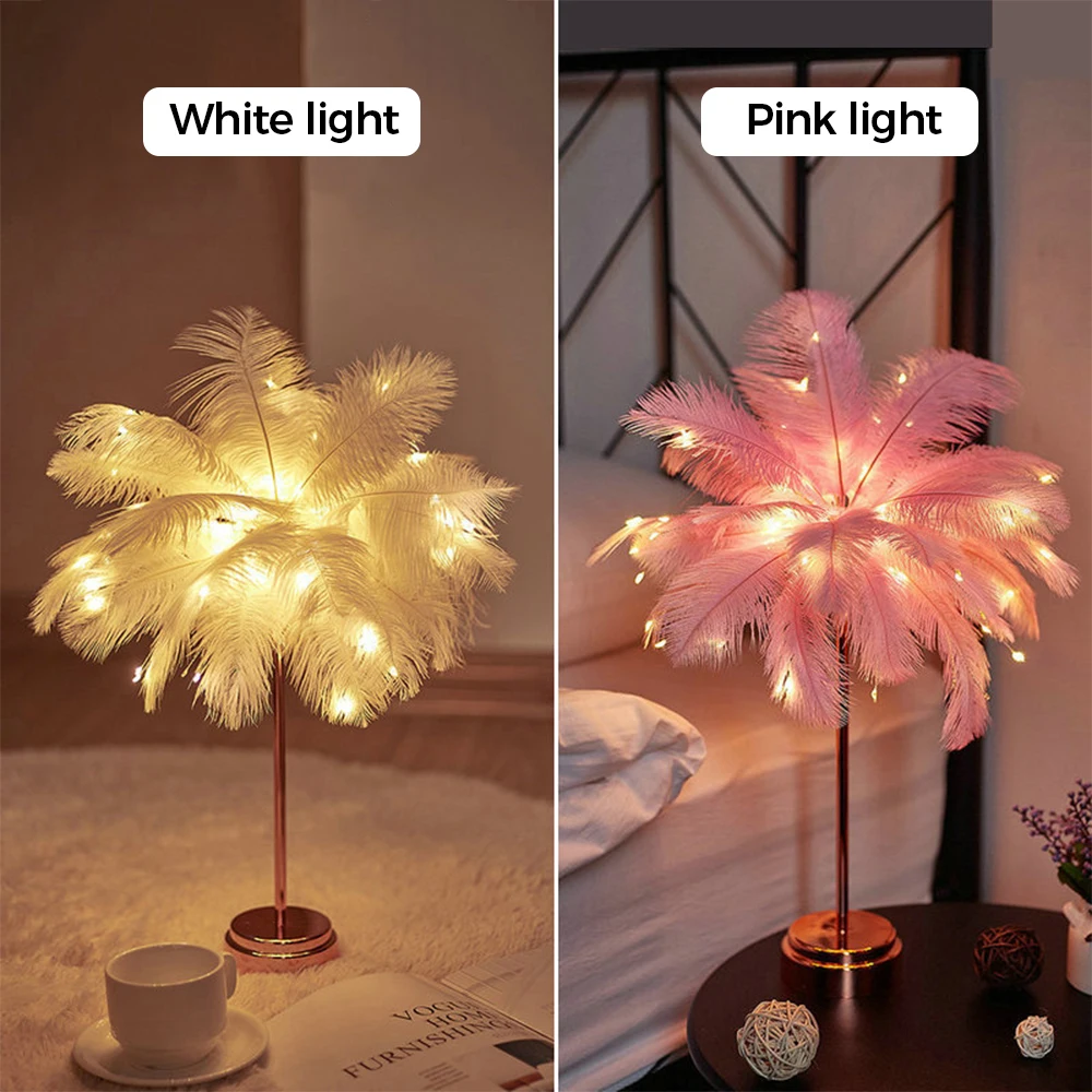 Night Light USB Light Dual-use Rechargeable Battery Power Bedroom Wedding Decoration Bedroom Feather Night light Home Decoration