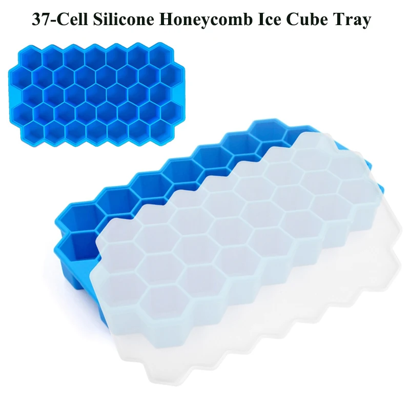 

37-Cell Silicone Honeycomb Ice Cube Tray with Lid Food-Grade DIY Ice Mold Hexagon Ice Cube Maker for Cocktail & Drinks 〔QTG329〕