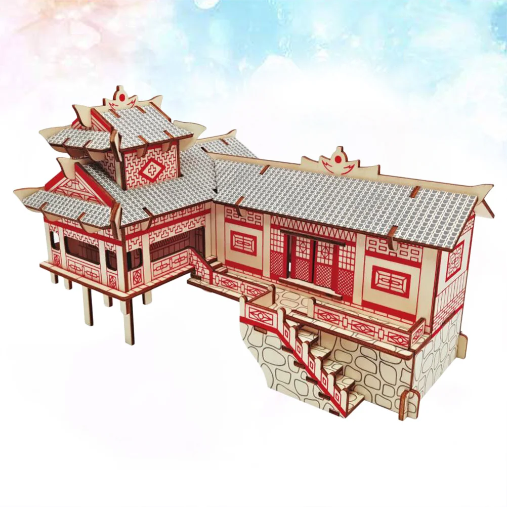 Casas de quebra-cabeça 3d de madeira em palafitas kit crianças diy conjunto de construção educacional cérebro teaser jogo quebra-cabeças para crianças espacial