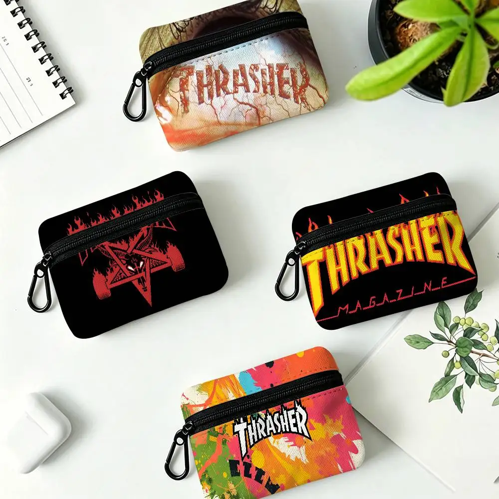 T-Thrashers Compact Oxford Cloth Coin Purse Detachable Carabiner Hook Portable Key Card Organizer Pouch
