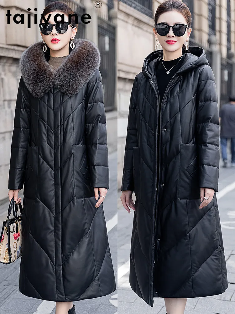 TAJIYANE Sheepskin Puffer Jackets Women Fox Fur Collar 90% White Goose Down Coat Long Real Leather Jacket 2026 Winter Clothes 자켓