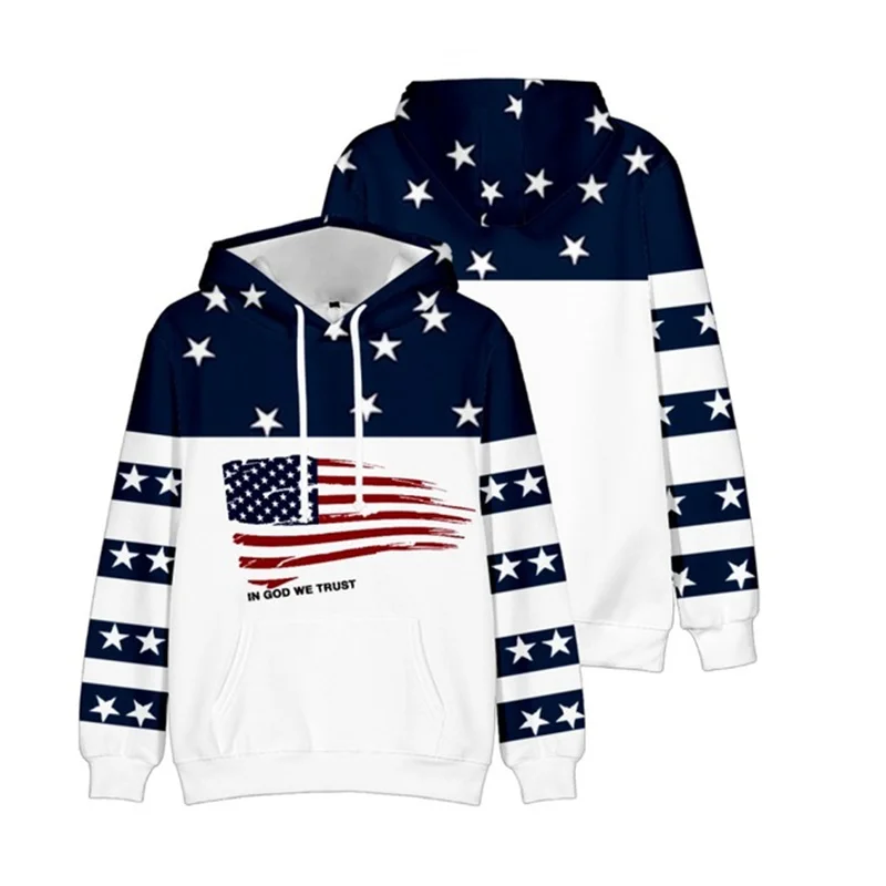 Hoodie cetak bendera Amerika Serikat Hoodie Pria Wanita anak-anak Hip Hop kepribadian Hoody baju Fashion Sweatshirt Pullover bulu domba