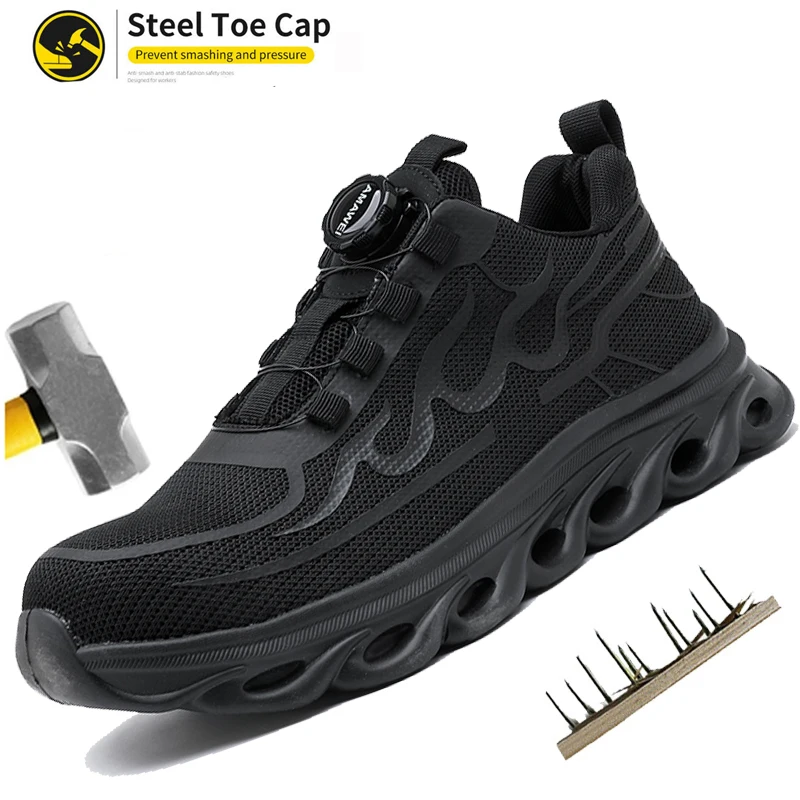 

Мужские легкие неразрушимые защитные кроссовки со стальным носком, устойчивая к проколам рабочая обувь, нескользящая дышащая строительная рабочая обувь
