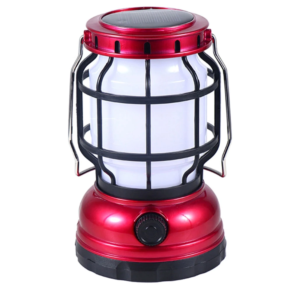 Solar Lantern Camping Lantern Camping Light with Emergency Power Bank Flickering Flame Hanging LED Light(Red)