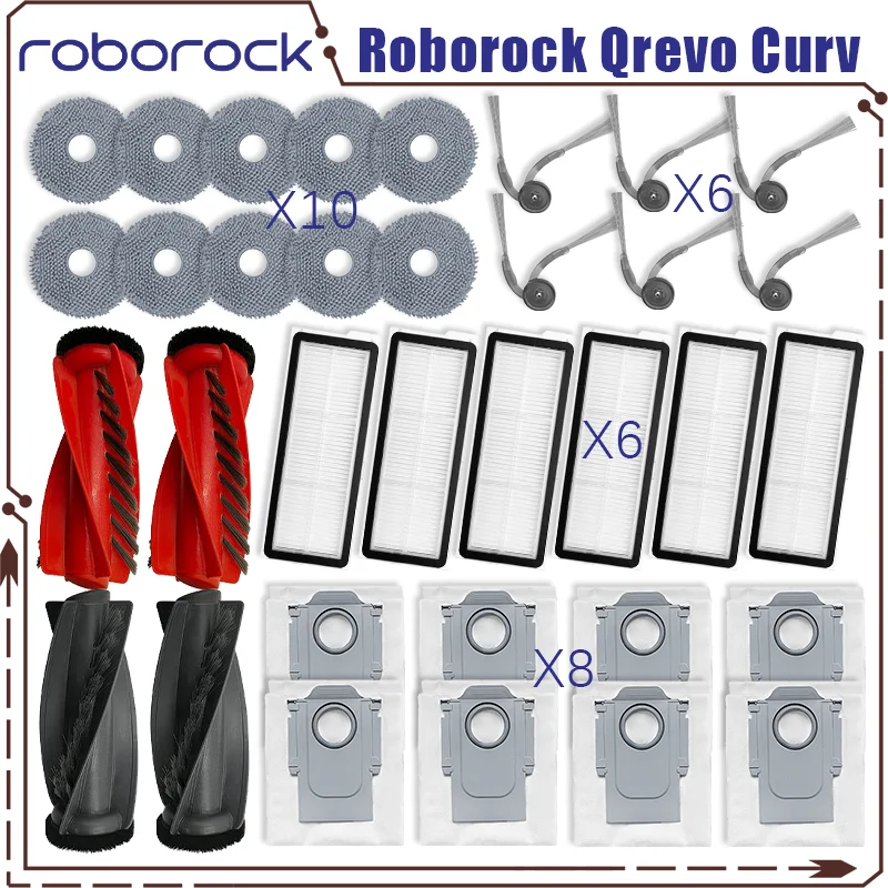 Roborock Qrevo Curv Accessories main side brush Hepa Filter Rag Dust Bag Replacement Parts