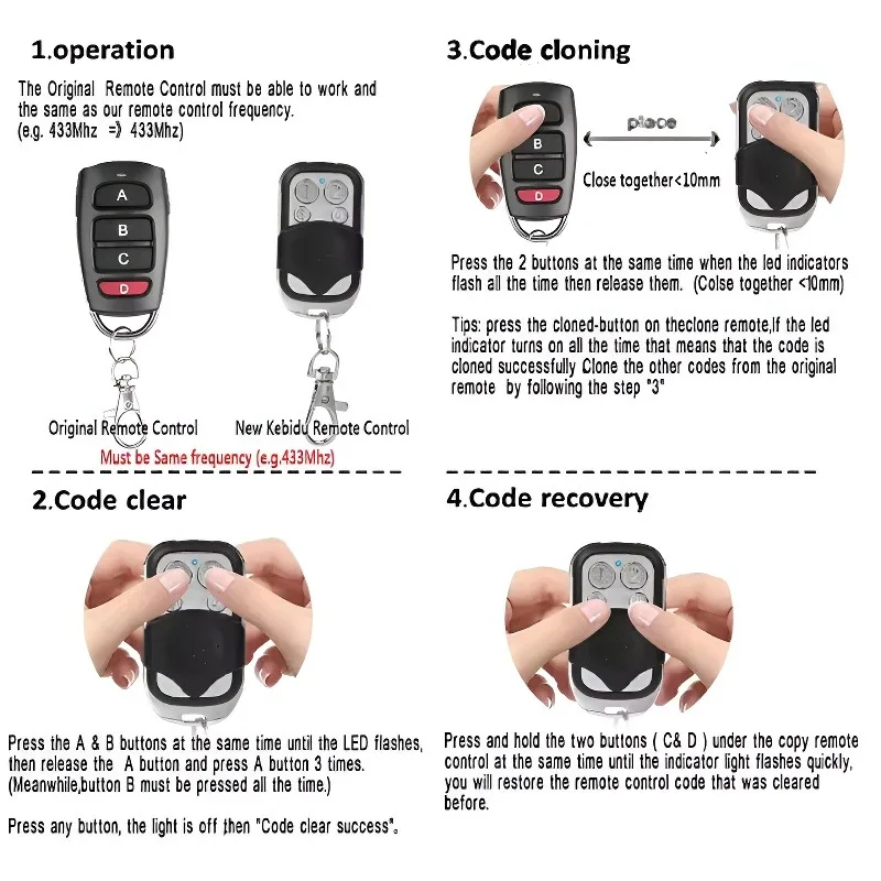 Universal Copy Clone 4 Button Security Alarm Remote Control Garage Control Shutter Control Copy Code CAME 433 Frequency