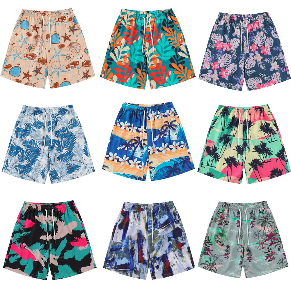 Dark Icon Flower Full Printed Holiday Beach Shorts Men Summer Elastic Waist Casual Men's Shorts Multiple Design