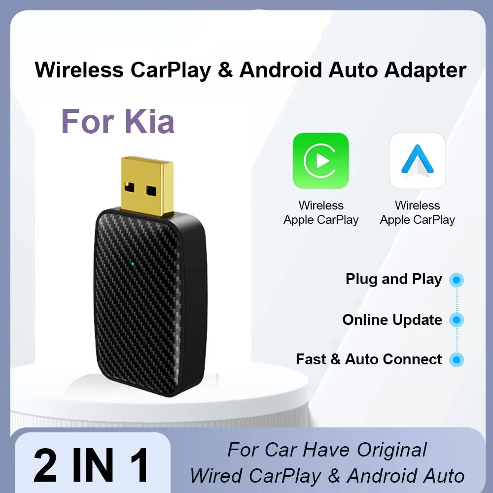 Wireless Carplay Adapter Android Auto WiFi Smart Dongle 2in1 For Kia Sportage K5 Carnival Picanto Soul Seltos Telluride Niro EV6