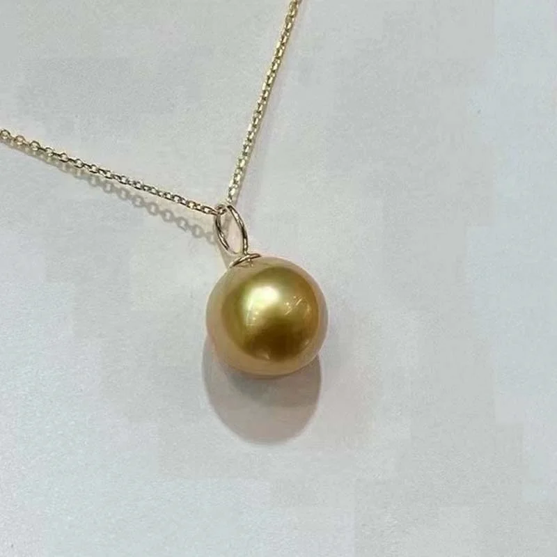 

Charming 11-12mm Natural Sea Golden Round Pearls Pendant 2024 New High Quality Jewelry Gift for Women（with Chain）