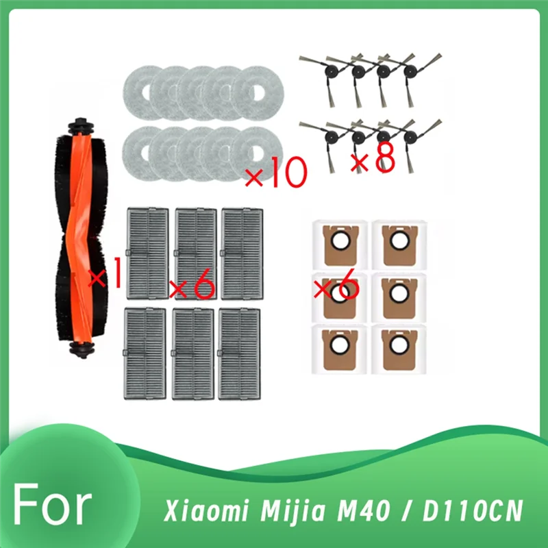 A97G 31 قطعة لشاومي Mijia M40 / D110CN الذاتي تفريغ روبوت فراغ الأسطوانة الجانب فرشاة فلتر HEPA ممسحة وسادة كيس لجميع الغبار