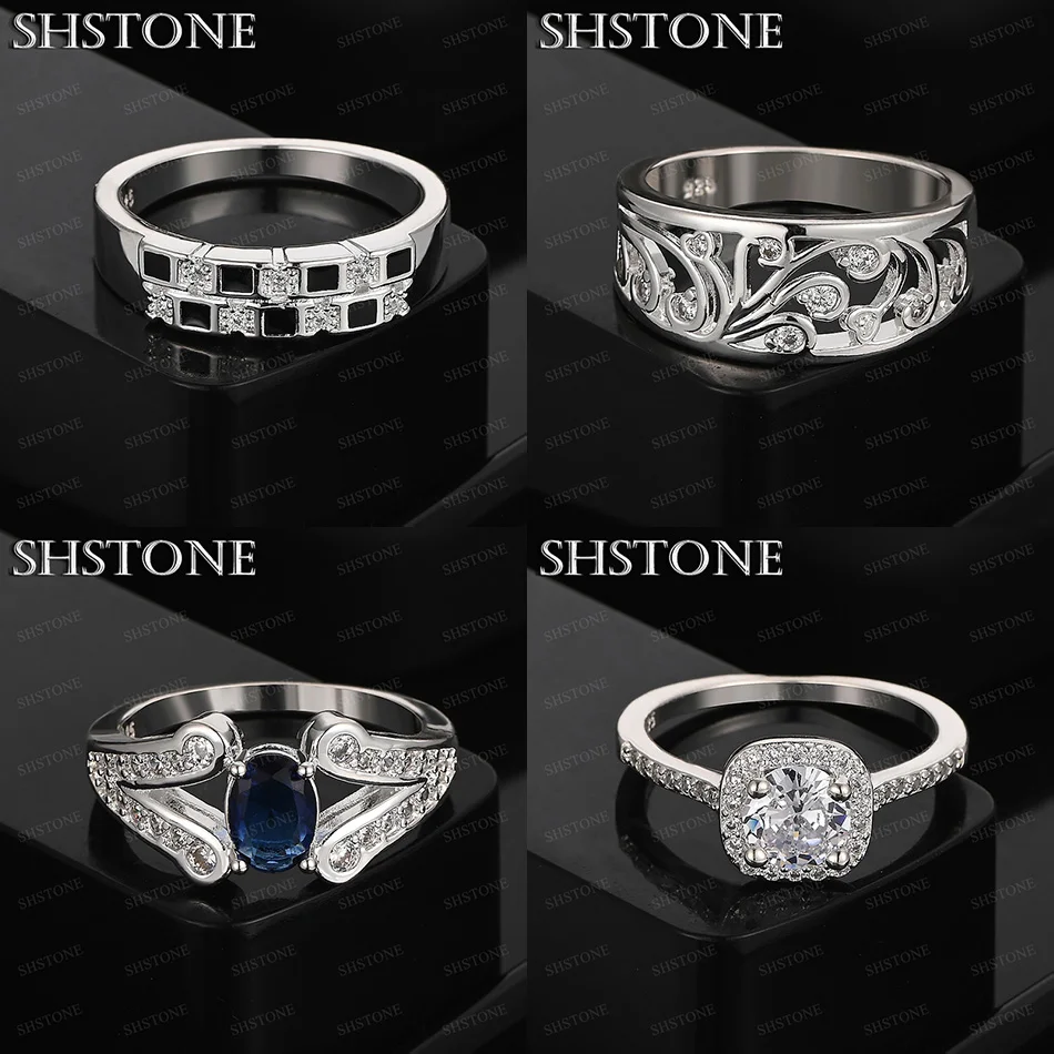 

Classic Luxury 925 Sterling Silver Oval Square Hollow Pattern Round Ring Size 7-10 Women's Birthday Party Jewelry Accessories