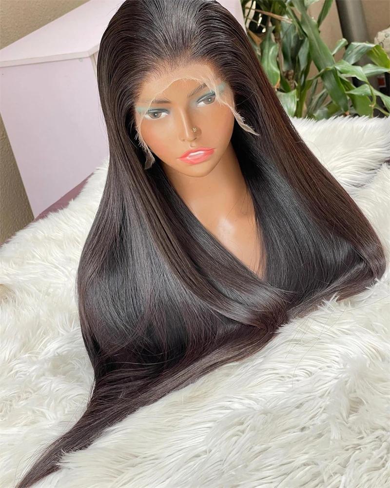 Black Straight Woman Wig 300 400 High Density Human Hair Wigs 13x4 Lace Frontal Wig Thick Hairs Pre Plucked Glueless Natural Wig