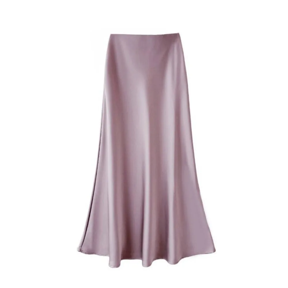 

Elegant Summer Satin Silk Long Skirt High Waist Slim Fit High Waisted Skirts Half Body Dress A Line Midi Skirt Spring Summer