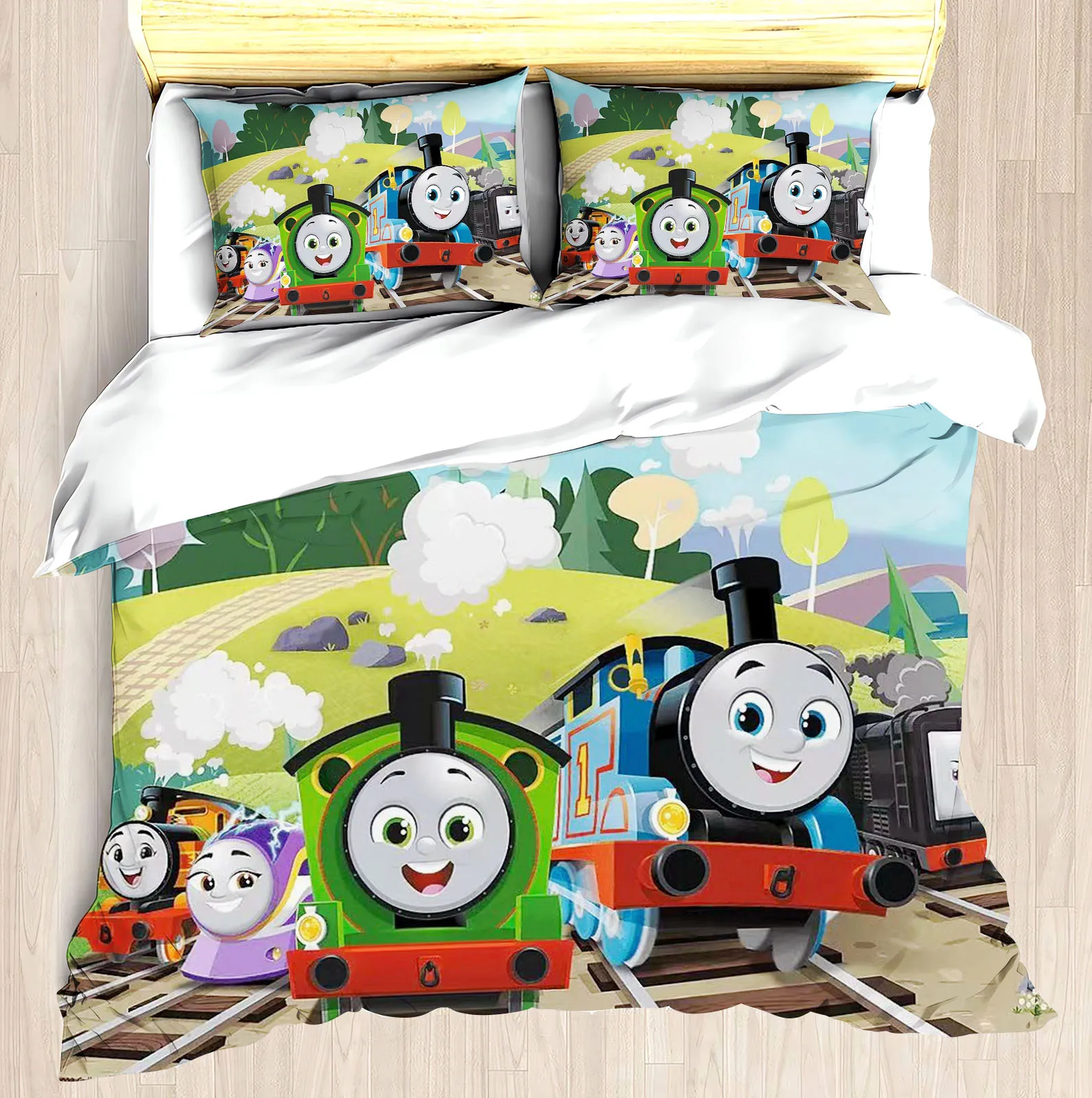 Thomas and Friends Home Quilt Cover Small Train Boys Room 3D Decor Print Comfortable Set Teenager Children Breathable Bedding