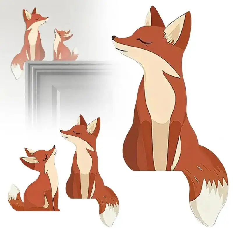 2 ديكورات فنية جدارية خشبية على شكل ثعلب لطيف، ديكورات باب ثعلب لطيف، ديكورات جدارية وزاوية، أغطية لوحات التبديل، ديكور المنزل #5