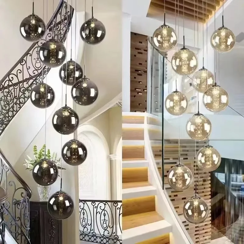 

Modern Glass Chandelier Duplex Floor Hall Fashion Nordic Long Hanging Light Living Room Lamp Villa Spiral Staircase Pendant Lamp