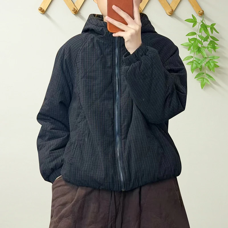 جديد وصول الشتاء المرأة عادية فضفاض منقوشة سستة طويلة الأكمام القطن سترات الفنون نمط مقنعين طوق الدافئة رشاقته معاطف B114 #3