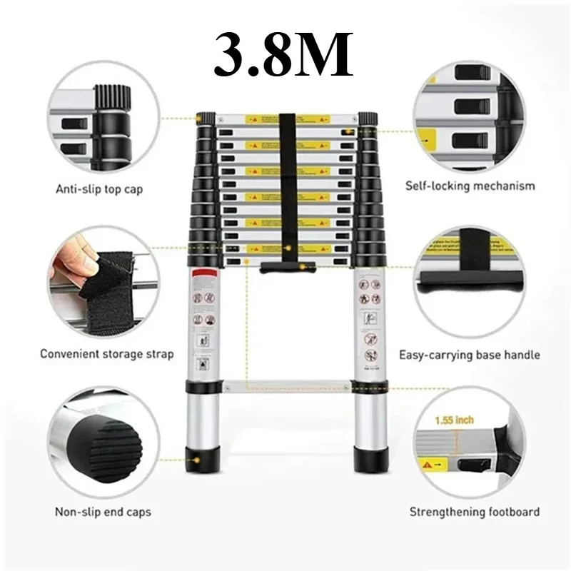 

3.8m Thickened Multifunctional Telescopic Ladder Portable Home Aluminum Alloy Engineering Ladder Outdoor Lifting Bamboo Ladder