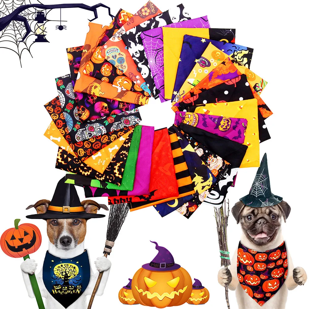 

20PCS Halloween Party Printed Dog Bandanas Adjustable Pet Triangle For Dogs and Cats Pet Supplies Dog Bibs Pet Accessories